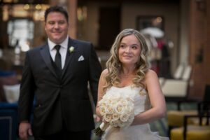 first look with bride and groom in hotel