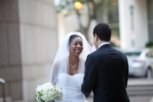 first look reaction of bride on wedding day