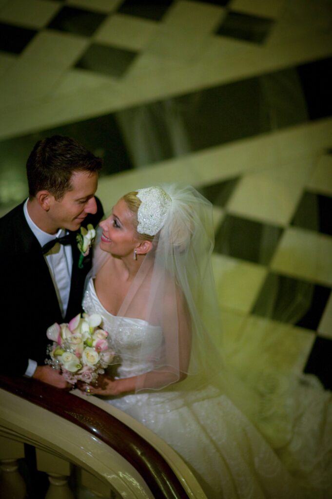 bride and groom looking at each other