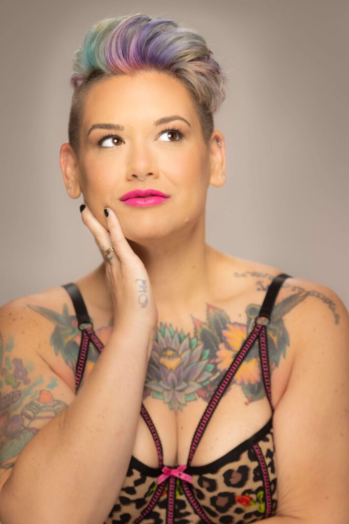 photo of woman in leopard bra