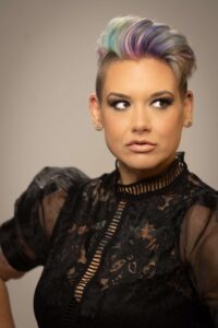 woman in sheer black shirt