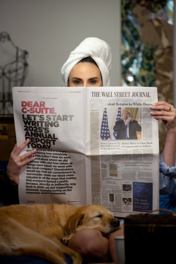 woman reading newspaper