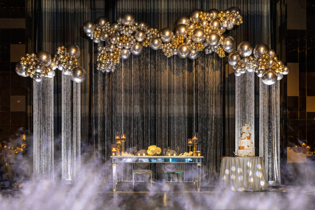 sweetheart table decorations with smoke machine at w hotel in philly