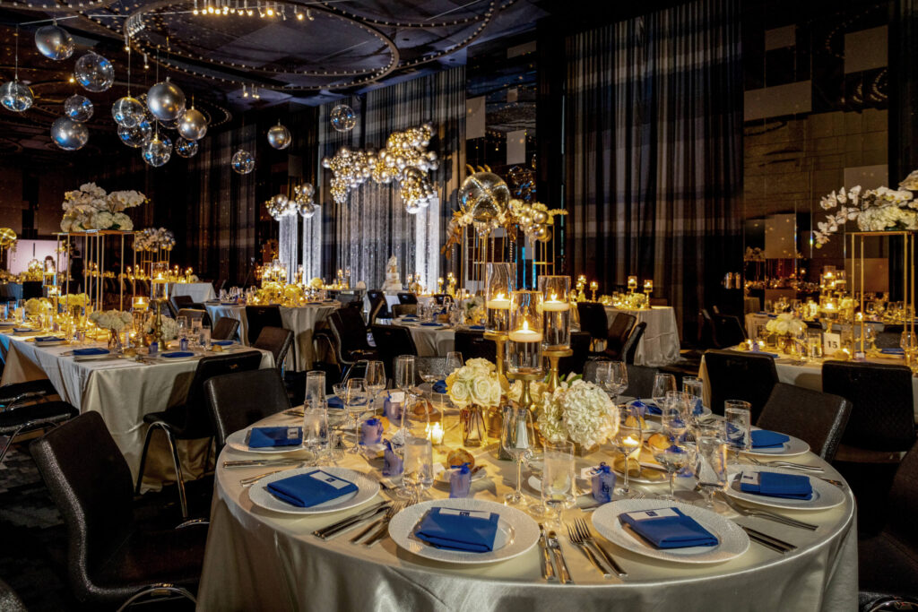 glamorous and retro wedding venue ballroom decor at w hotel in philly