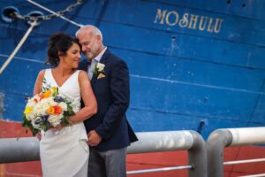 bride and groom at the moshulu in philly