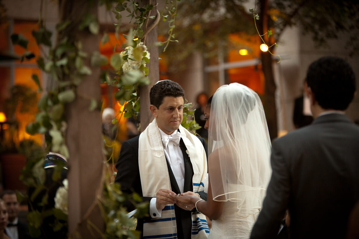 jewish bride and groom at elegant outdoor wedding ceremony in philly
