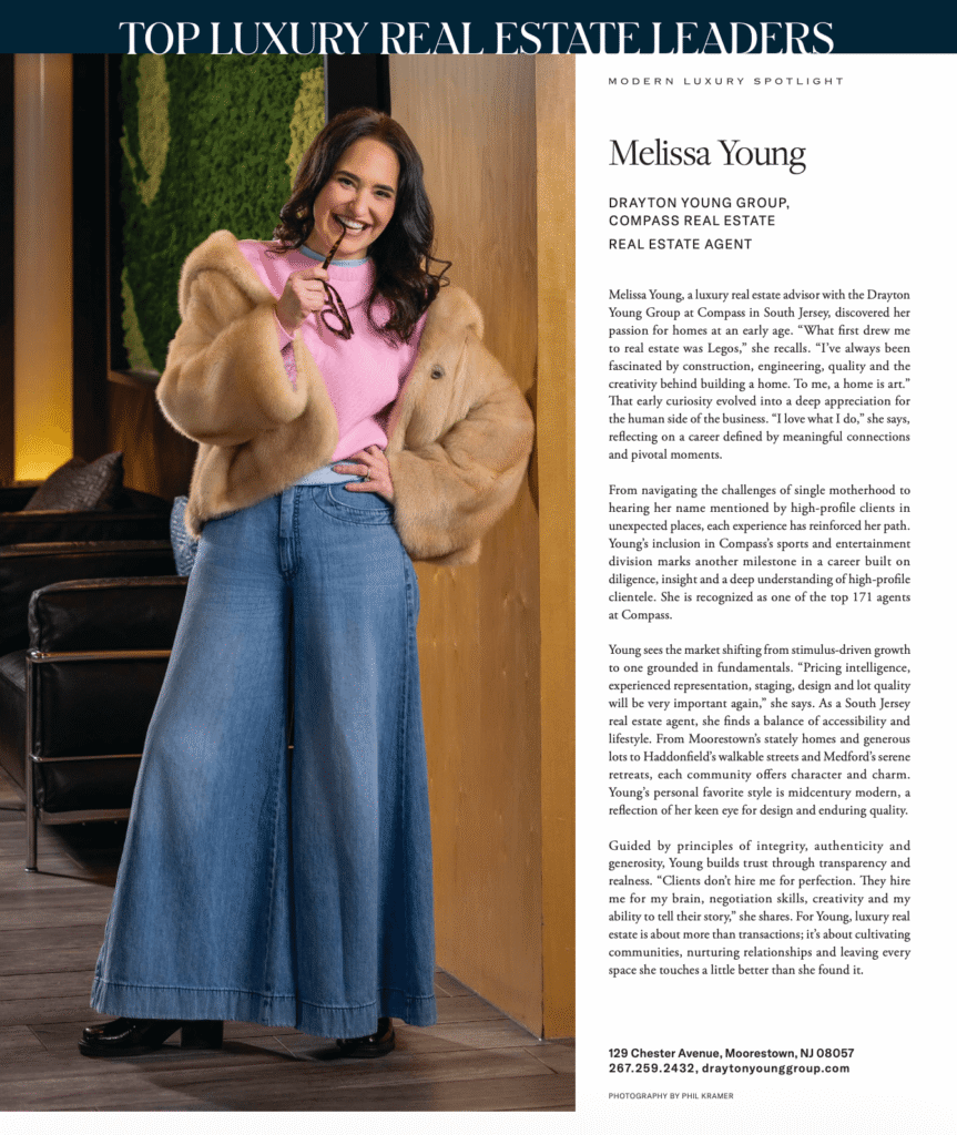 editorial feature of printed magazine article for a top luxury real estate agent leader in south jersey. Photography by Phil Kramer and captured at AKA University City