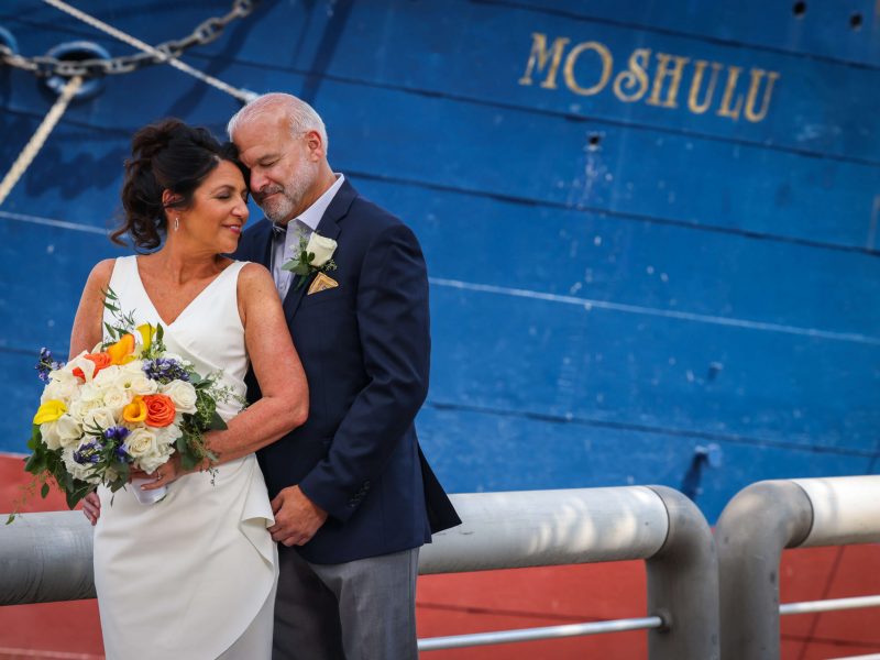 bride and groom at the moshulu in philly